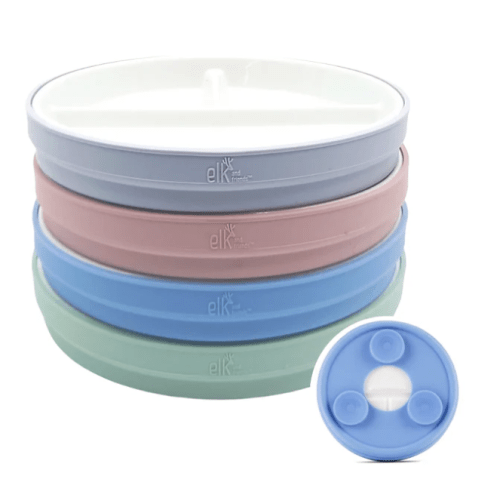 7.8"/20cm Porcelain White Divided Plates with Silicone Suction Sleeves