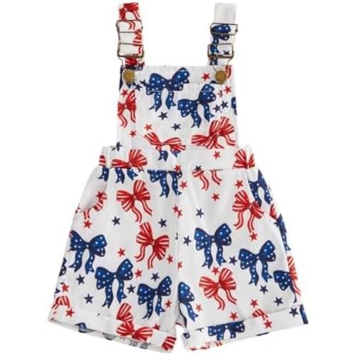 Ayalinggo 4th Fourth of July Baby Girl Boy Outfit American Flag Print Overalls Shorts Pocket Suspender Romper Clothes