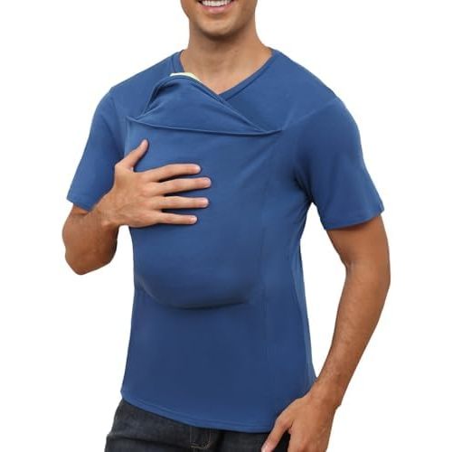 ThusFar Mens Baby Carrier Shirt Dad Shirt for Men Short Sleeve Baby Wearing T-Shirt V Neck Pocket Tee Shirts