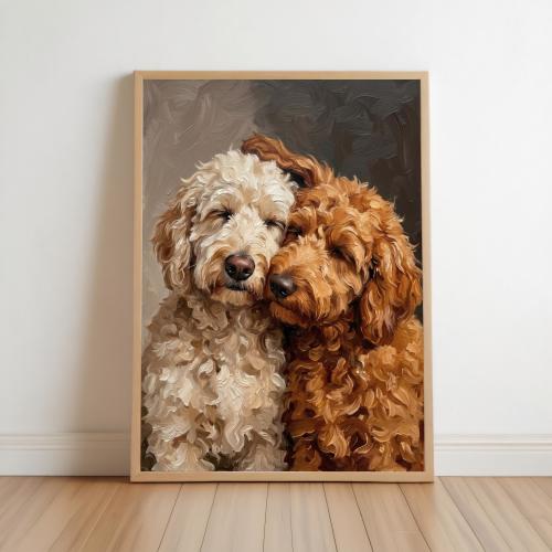 Goldendoodle Canvas Wall Art, Two Loving Golden Doodles, Pet Memorial Art, Cute Dog Lover Portrait Gift