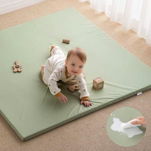 Blissful Diary Vegan Leather Baby Play Mat, 50''x50'', Light Green