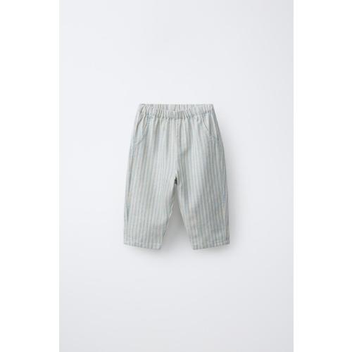 STRIPED COTTON AND LINEN PANTS - Aquamarine | ZARA United States