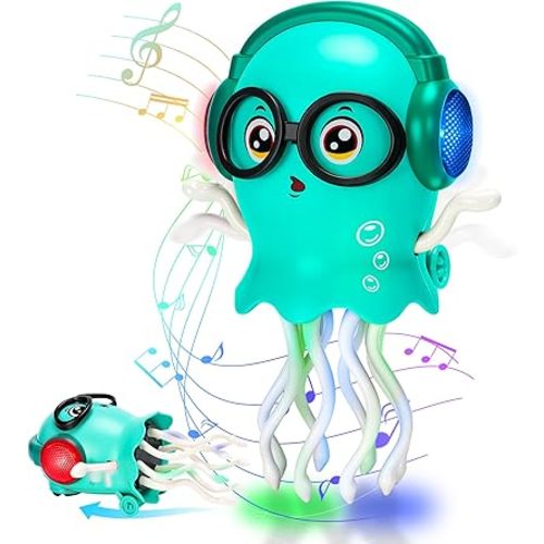Dancing Octopus Baby Toy, Electric Crawling Octopus Tummy Time Toy, Magic Dancing Music Squid for 3 4 5 6 Year Old Kids Boy Girl Birthday Gifts, Funny Squid for Office Desk Decor (Green)