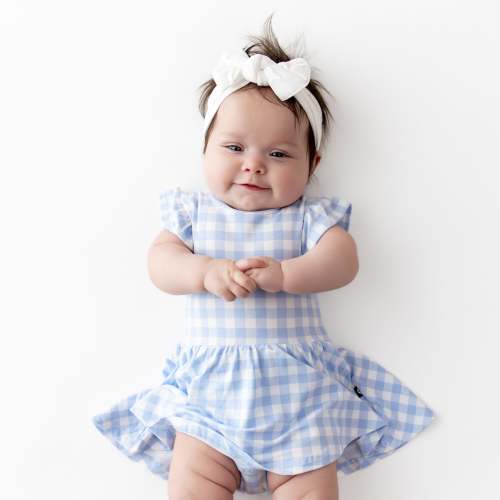 Twirl Bodysuit Dress in Gingham Breeze