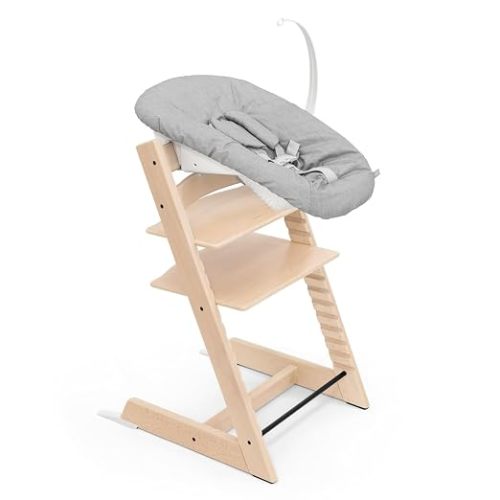 Stokke Tripp Trapp High Chair with Newborn Set Bundle, Natural | Includes High Chair, Newborn Set, for Newborns Up to 20 lbs, Adjustable 5-Point Harness, Fits at Dining Table, Cozy and Safe