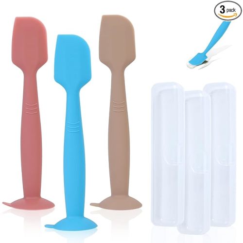 Baby Diaper Cream Spatula Applicator 3 Pack(with 3 Travel Case), Butt Paste Spatula Soft Silicone,Diaper Rash Cream Applicator, Baby Essentials Must Haves Newborn Stuff (Red Blue Khaki)