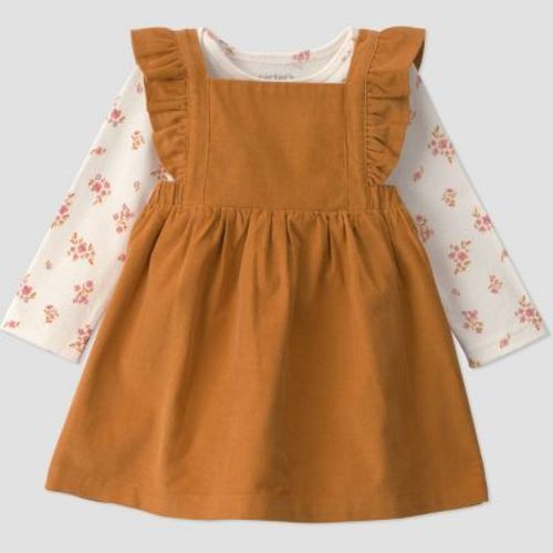 Carter's Just One You® Baby Girls' 2pc Long Sleeve Bodysuit and Cord Ruffle Skirtall Set - Gold 9M
