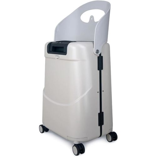 MiaMily Original Ride-On Carry On Luggage with Seat for Kids and Adults – 4-Wheel Hard Shell Suitcase with Safety Seat Belt, Waterproof Pocket & Adjustable Handle, 43L, Mist Grey