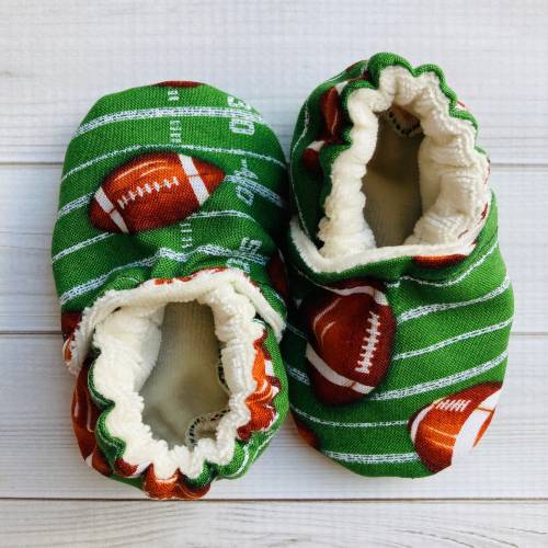 Football baby shoes, baby gift for football fan, toddler moccasins, soft soled baby shoes, baby shower gift
