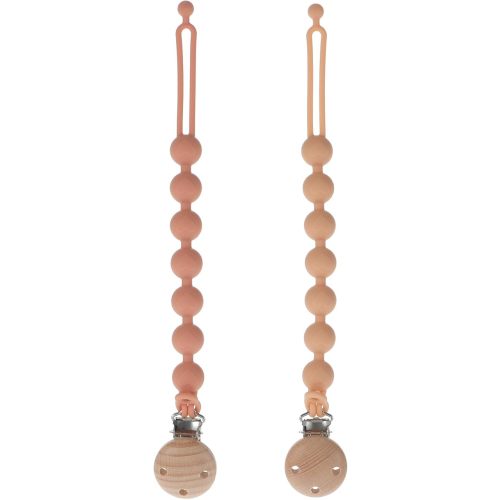 Silicone Pacifier Clips for Baby, 2-in-1 One Piece Design Pacifier Holder & Teething Ring Toy, BPA Free, 2 Pack (Muted+Apricot)