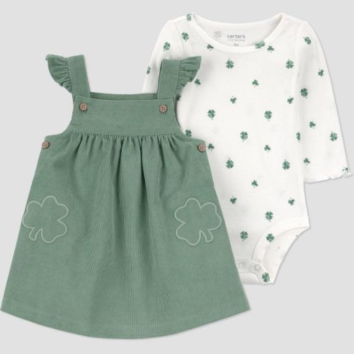 Carter's Just One You® Baby Girls' 2pc St. Patrick's Day Four Leaf Clover Bodysuit and Skirtall Set- Green