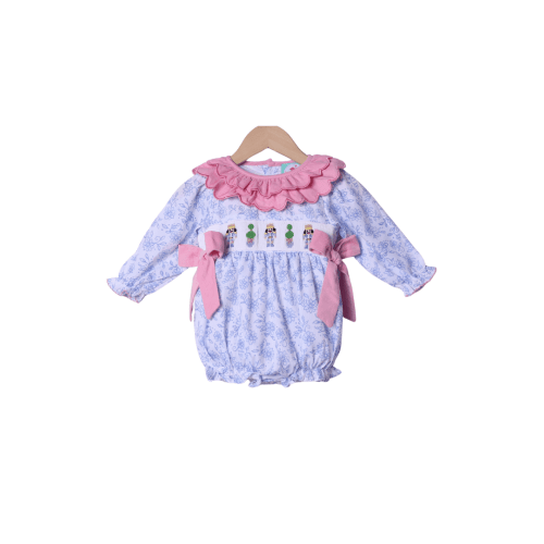 Smocked Nutcracker Blue Floral Bubble