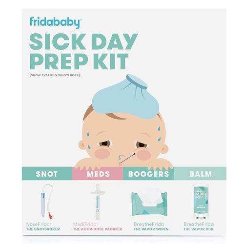 Frida Baby Sick Day Prep Kit | Includes NoseFrida Nasal Aspirator, MediFrida Pacifier Medicine Dispenser, Breathefrida Vapor Chest Rub + Snot Wipes. Soothe Stuffy Noses For Babies With A Cold