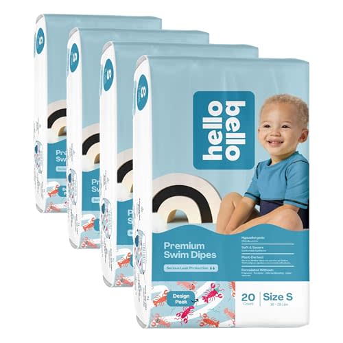 Hello Bello Premium Swim Diapers, Size S (16-28 lbs), Cute Extra-Bright Lobster Designs, 20 Count Jumbo Pack (Pack of 4)