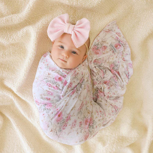 Floral Pink Stretchy Roberta Picot Swaddle | Posh Peanut®
