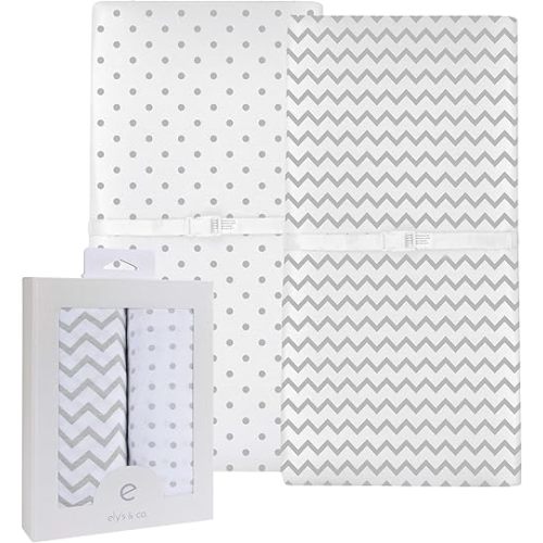 Changing Pad Cover 2 Pack - Baby Changing Pad Cover with 100% Jersey Cotton - Changing Pad Covers for Girls and Boys, Newborn Essentials (Grey Chevron and Polka Dots)
