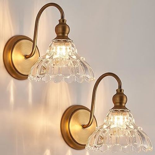 2-Pack Vintage Wall Sconces Brass Bathroom Vanity Lighting Fixtures Beautiful Wall Light Set of Two for Bedroom Bathroom Hallway Living Room