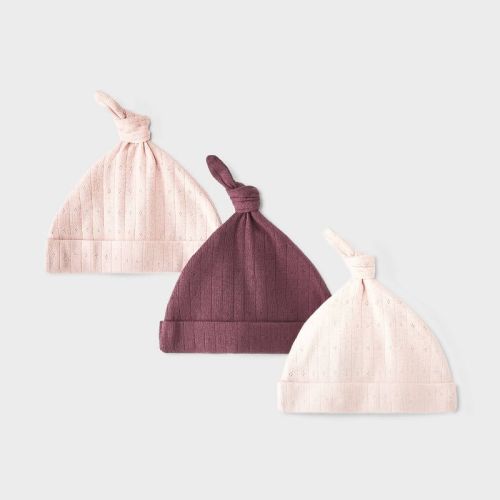 Baby Girls' 3pk Pointelle Hats - Cloud Island™ Pink/Burgundy Newborn