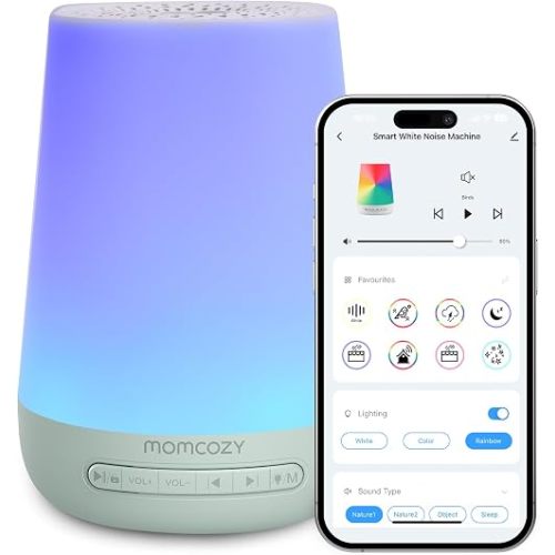 Baby Sound Machine, Momcozy White Noise Machine for Baby Sleeping with Night Light, Toddler Sleep Trainer with 34 Soothing Sounds, Timer, App Remote Control, Personal Sleep Routine(Green)