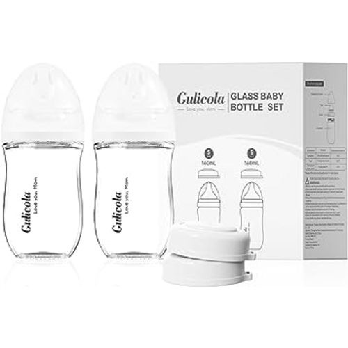 Gulicola Natural Glass Baby Bottle, 5 oz, 2 Pack - White