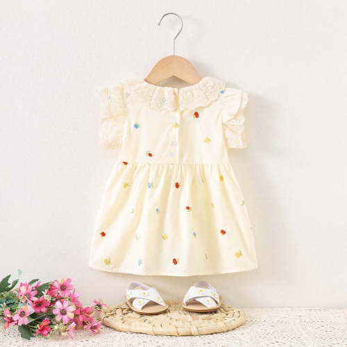 YHAJDS Baby Girl Sleeveless Dress Floral Embroidery Collar Dress