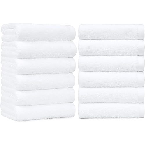Amazon Basics Soft and Thick Cotton Hand Towels, 16 x 26 in, White, 12-Pack