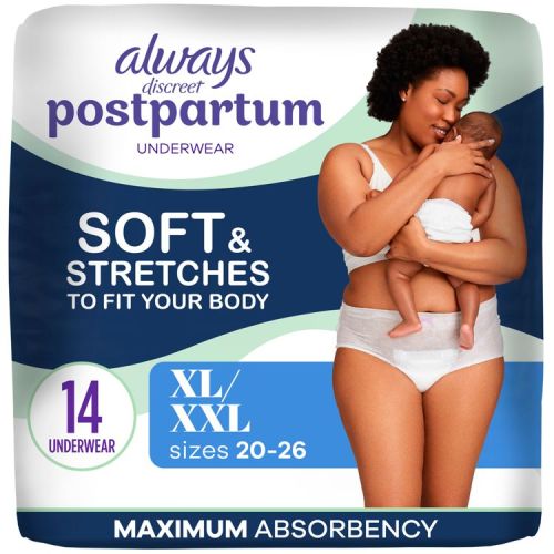 Always Discreet Postpartum Underwears - Maximum - XL - 14ct: Maximum Waist Size 64, Minimum Waist Size 48
