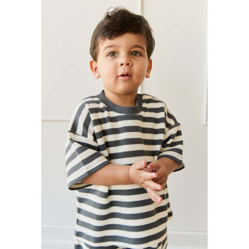 Organic Cotton Waffle Leith Tee - Oliver Stripe Atlantic/Cloud – Jamie Kay USA