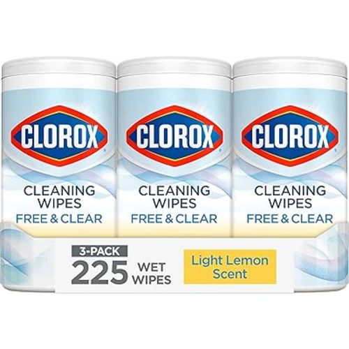 Clorox Free & Clear Cleaning Wipes, Light Lemon Scent, 75 Count, Pack of 3 (Pack May Vary)