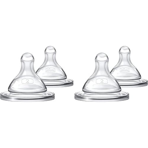 Chicco Duo 100% Silicone Intui-Latch Baby Bottle Nipple with Anti-Colic Valve | Skin-Like Texture and Breast-Like Flow | Stage 2, Medium Flow | 2 Count (Pack of 2) | 3+ Months