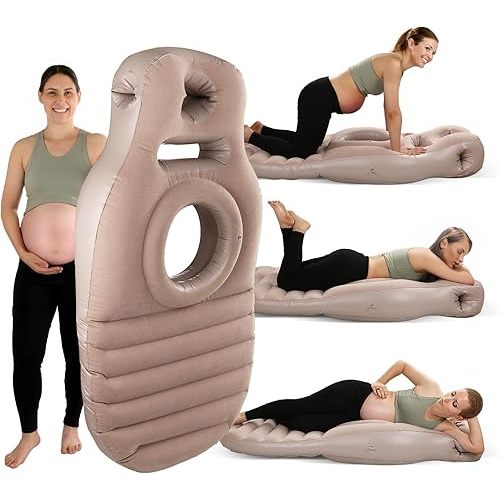 Inflatable Pregnancy Pillow, Inflatable Pregnancy Pool Float with Belly Hole, Comfort for Stomach & Side Sleepers – Relieves Back & Hip Pain, Gray