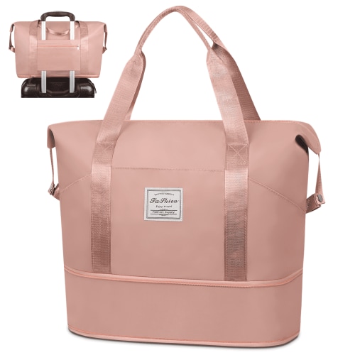 DAKOMM Expandable Travel Duffle Bag 35L Overnight Carry On Weekender Waterproof Gym Bag Pink