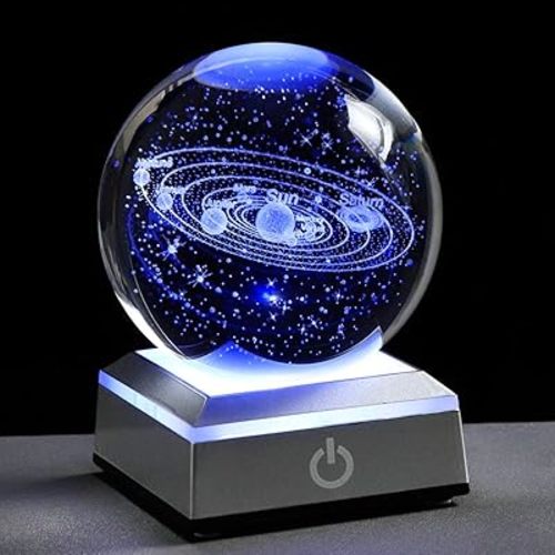 3d Solar System Model Crystal Ball 80mm 3.15inch - Outer Space Astronomy Gifts Room Decor Crystal Sphere Unique Gifts For Men Him Best Birthday Dad Physics Science Teacher Night Light Planet Lamp