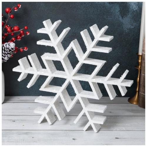 White Glitter Wood Snowflake