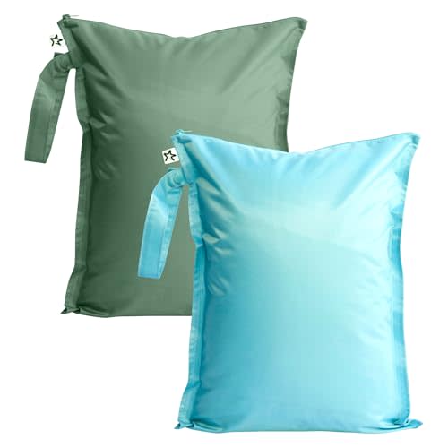 Tiny Twinkle Wet Dry Bag – 2 Pack Reusable Waterproof & Mess Proof Wet Bags for Swimsuits & Travel, Baby Towels & Beach Essentials,a Diaper Bag Must-Have(Slate, Olive)