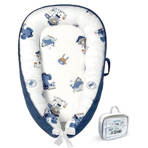 Baby Lounger for Newborn 0–24 Months, Baby Pillow & Baby Nest Lounger, Organic Cotton Breathable Infant Pillow, Portable Baby Nest for Home & Travel (Blue)