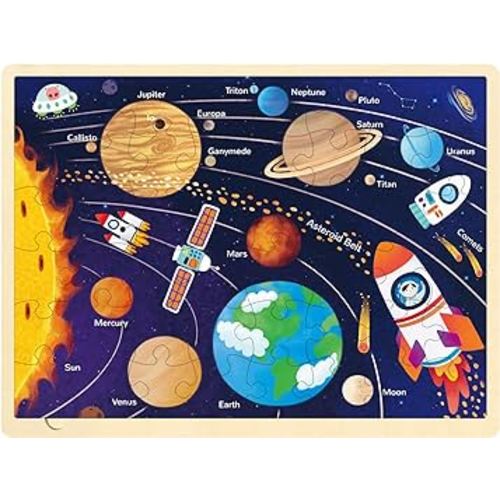 48 Piece Puzzles for Kids Ages 4-8, Solar System Wooden Jigsaw Puzzles for Toddlers 4 Year Old, Each Piece is Unique, Preschool Space Puzzle Ages 3-5 with Puzzle Tray