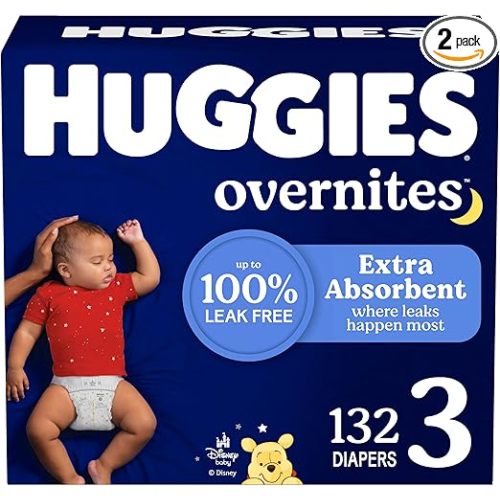 Huggies Size 3 Overnites Baby Diapers: Overnight Diapers, Size 3 (16-28 lbs), 132 Ct (2 Packs of 66), Packaging May Vary