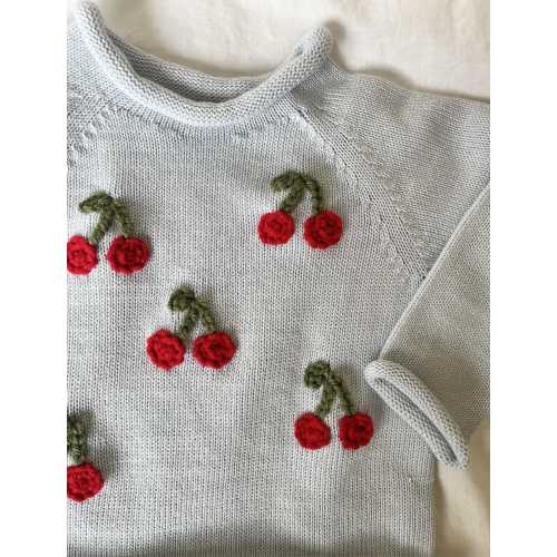 Embroidered roll neck knit baby/toddler sweater with cherries