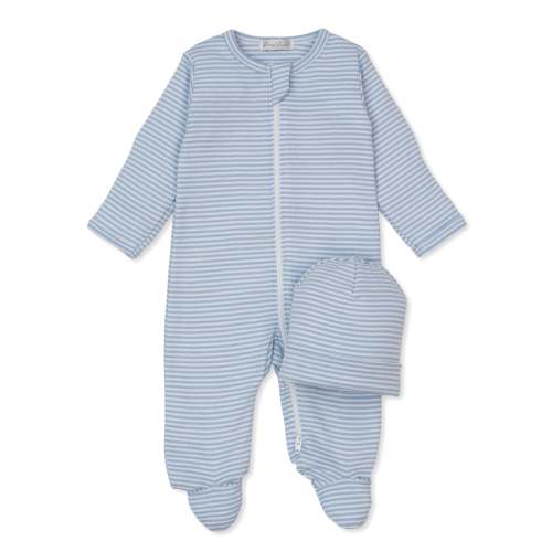 Everyday Stripes Blue Zip Footie & Hat Set