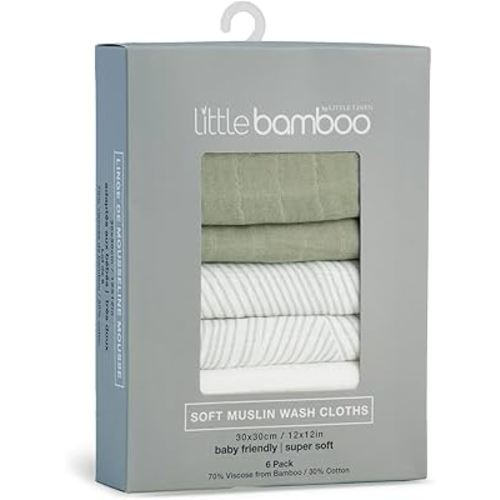 Little Bamboo Muslin Baby Face Washer Cloths 6 Pack - Bayleaf