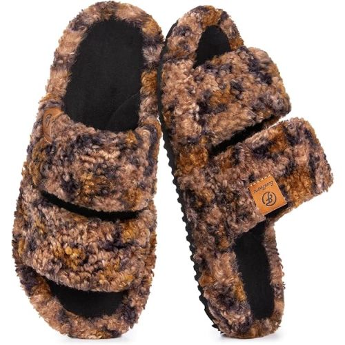EverFoams Womens Fuzzy Open-toe Slippers Memory Foam Indoor House Shoes