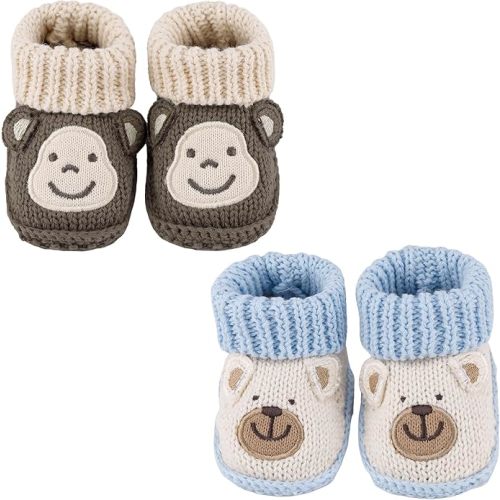 Newborn Knit Booties Soft Baby Sock Boots for Infant Boys Girls First Walkers 2 Pairs, 0-3 Months