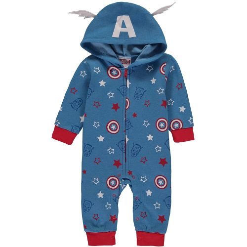 Marvel Captain America Baby Boys Bodysuit One Piece - Long-Sleeve Hooded Fleece Jumpsuit - Newborn Boy Clothes