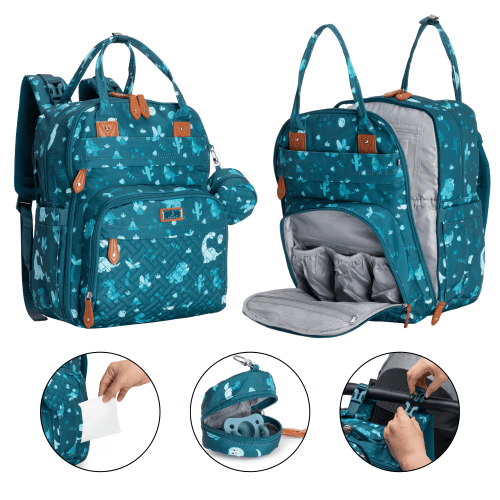 BabbleRoo Diaper Bag Backpack, Waterproof Travel Bag with Changing Pad, Original Baby Bag, Dinosaur