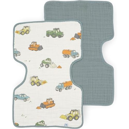 Little Unicorn Ultra-Absorbent Premium Burp Cloth 2 Pack | Soft on Baby's Skin | Larger Size | Ergonomic Design | Set of 2 (Work Trucks)