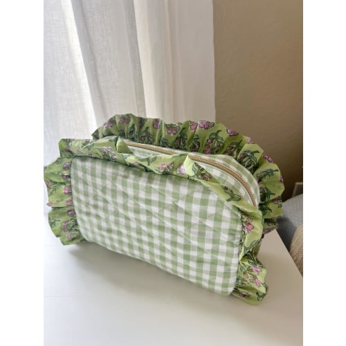 Ruffle Pouch: Quilted Cosmetic Bag - Custom Fabric