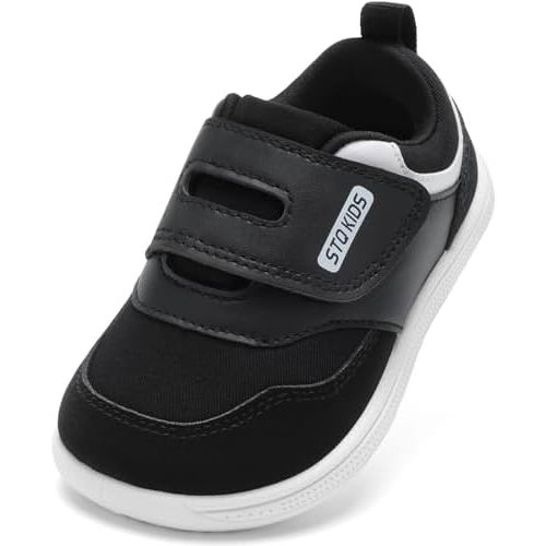 STQ KIDS Toddler Wide Toe Box Shoes Barefoot Sneakers Black White T6