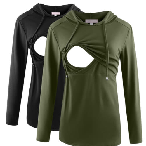 Bhome Nursing Shirt Long Sleeves Hoodie Breastfeeding Top Sweatshirt
