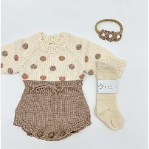 Lottie Dot Knit Romper – Cream Fog – Olive and Cradle
